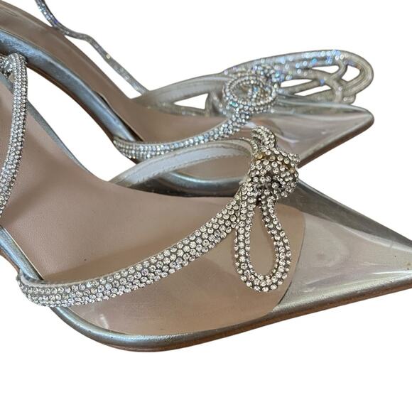 Aldo Halalia Silver Rhinestone Clear Point Bow Embellished Heels Pumps size 7 - Picture 6 of 12